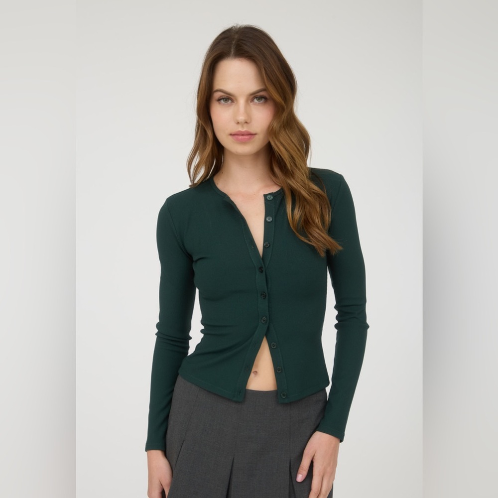 Ribbed Long Sleeve Knit Button-Up Cardigan
